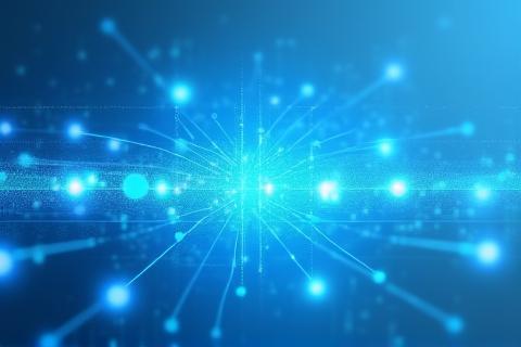 Abstract graphic representing digital connections, efficiency, and Swiss precision